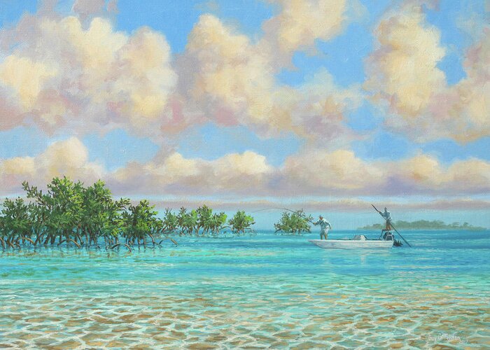 Bahamas Greeting Card featuring the painting Bonefishing the Bahamas by Guy Crittenden
