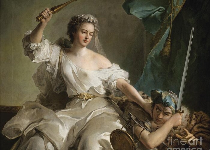 Jean-marc Nattier ; Justice Punishing Injustice Called Madame Ad�la�de As Justice. Woman Greeting Card featuring the painting Justice Punishing Injustice by MotionAge Designs