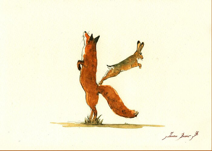 I Letter Greeting Card featuring the painting K letter woodland alphabet by Juan Bosco