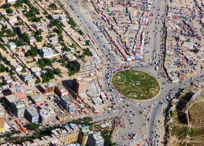 Kabul Greeting Card featuring the photograph Kabul Traffic Circle Aerial Photo by SR Green