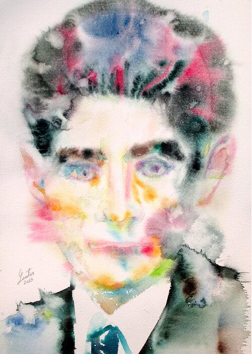 Franz Kafka Greeting Card featuring the painting KAFKA - watercolor portrait by Fabrizio Cassetta