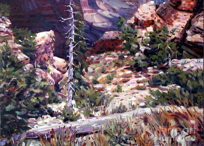Grand Canyon Greeting Card featuring the painting Kaibab Trail by Donald Maier