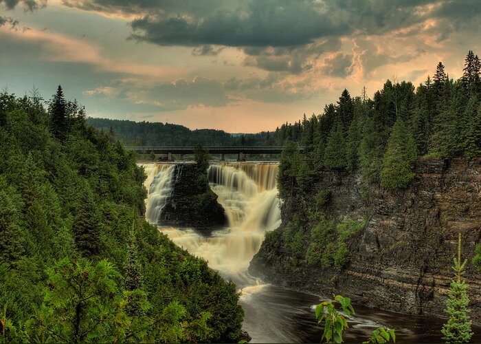 Green Mantle Greeting Card featuring the photograph Kakabeka Falls After a Storm by Jakub Sisak