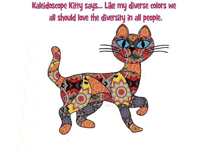 Cats Greeting Card featuring the digital art Kaleidoscope Kitty by Laura Smith