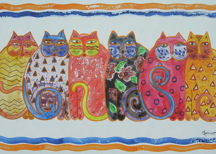 Cats Greeting Card featuring the painting Kalico Kitties by Marsha Elliott