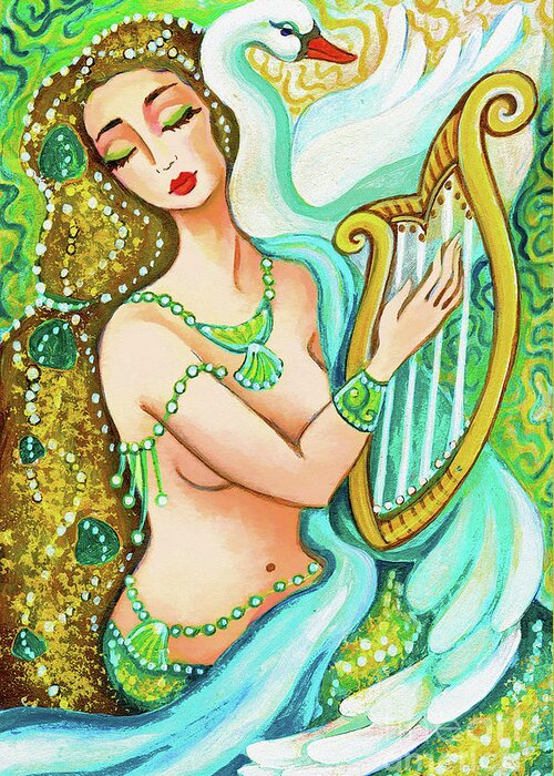 Sea Goddess Greeting Card featuring the painting Kalliope and the god Swan by Eva Campbell