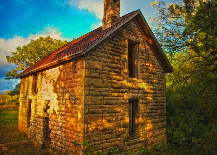 House Greeting Card featuring the photograph Kansas Countryside Stone House by Anna Louise