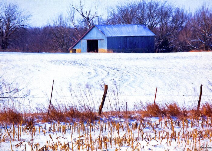 Abandoned Farmstead Greeting Card featuring the photograph Kansas Winter Field Barn 1 by Anna Louise