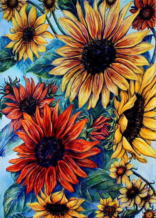 Florals Greeting Card featuring the painting Kathleen's Sunflowers by Trish Taylor Ponappa