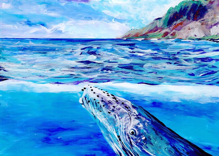 Whale Art Prints Greeting Card featuring the painting Kauai Humpback Whale by Marionette Taboniar