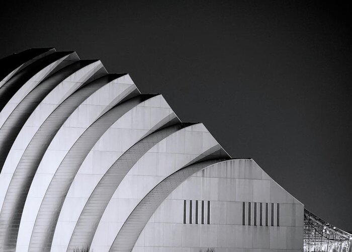 Kauffman Center Greeting Card featuring the photograph Kauffman Center For Performing Arts Black and White by Alan Hutchins