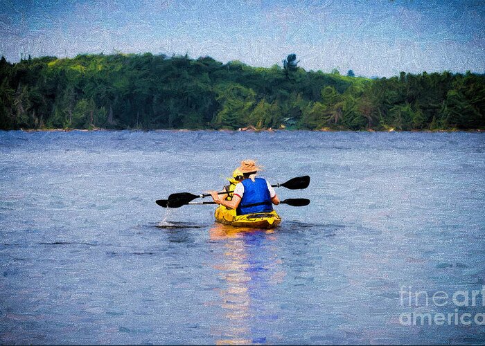 Two Greeting Card featuring the photograph Kayak Paddling in Algonquin Park by Les Palenik