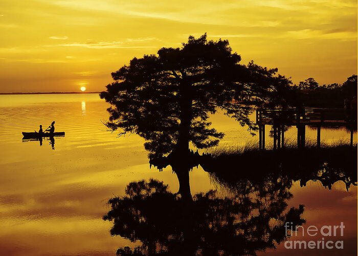 Sunset Greeting Card featuring the photograph Kayaking At Sunset 2 OBX by Jeff Breiman