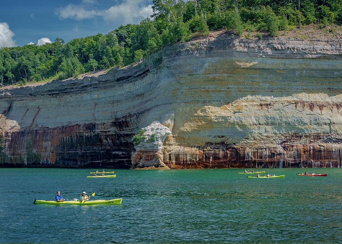 Pictured Rocks National Lakeshore Greeting Card featuring the photograph Kayaking the Pictured Rocks by Gary McCormick