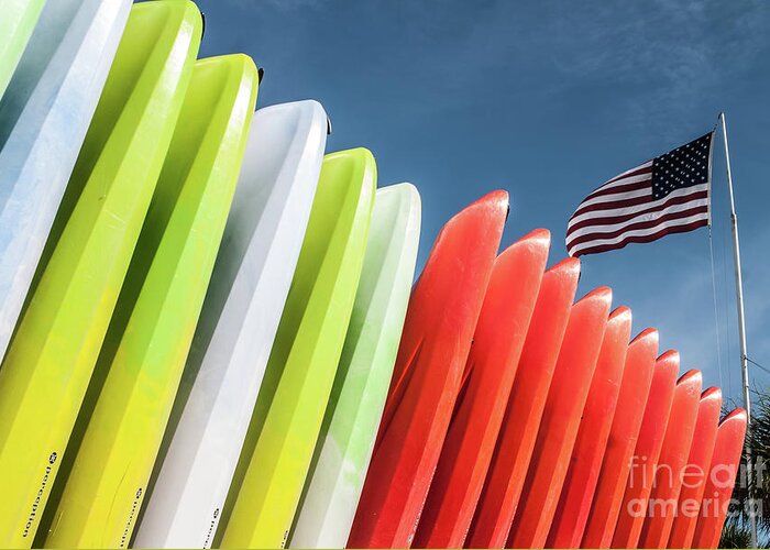 Kayaks Greeting Card featuring the photograph Kayaks with Flag by John Greco