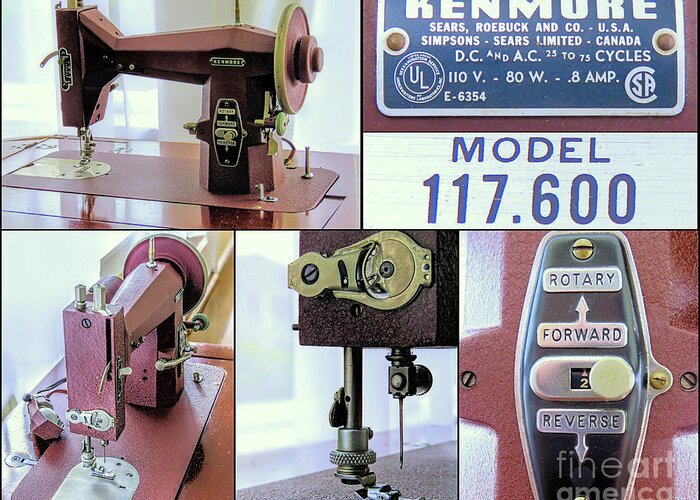 Kenmore Greeting Card featuring the photograph Kenmore Rotary Sewing Machine E6354 Model 117 600 by Janice Drew