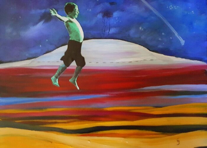 Kenny Greeting Card featuring the painting Kenny Jumpin for Joy  88 by Cheryl Nancy Ann Gordon