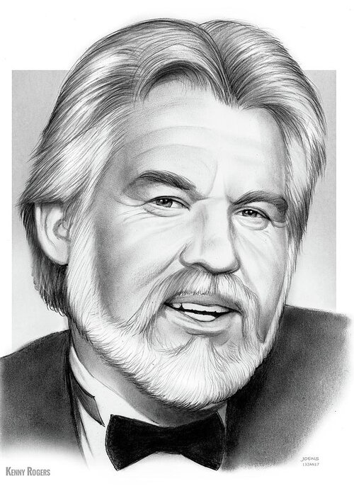 Pencil Drawing Greeting Card featuring the drawing Kenny Rogers by Greg Joens