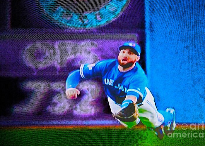 Blue Jays Greeting Card featuring the digital art Kevin Pillar in Action II by Nina Silver