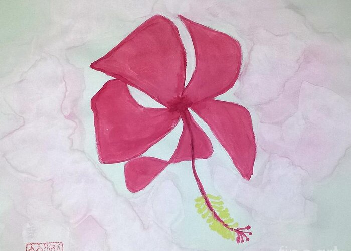 Pink Hibiscus Greeting Card featuring the painting Key West Hibiscus by Margaret Welsh Willowsilk