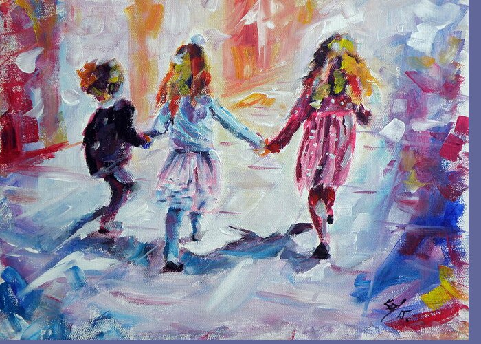 Kids Greeting Card featuring the painting Kids by Kovacs Anna Brigitta