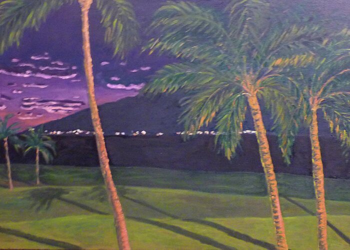 Landscape Greeting Card featuring the painting Kihei Nights by Stan Chraminski