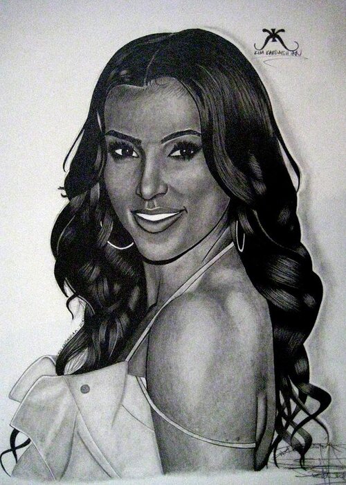 Kim Kardashian Greeting Card featuring the drawing Kim Kardashian Drawing by Keeyonardo 