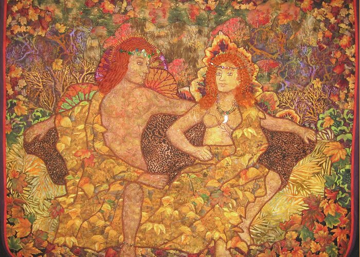 Nature Greeting Card featuring the tapestry - textile King and Queen of the Fall by Carol Bridges