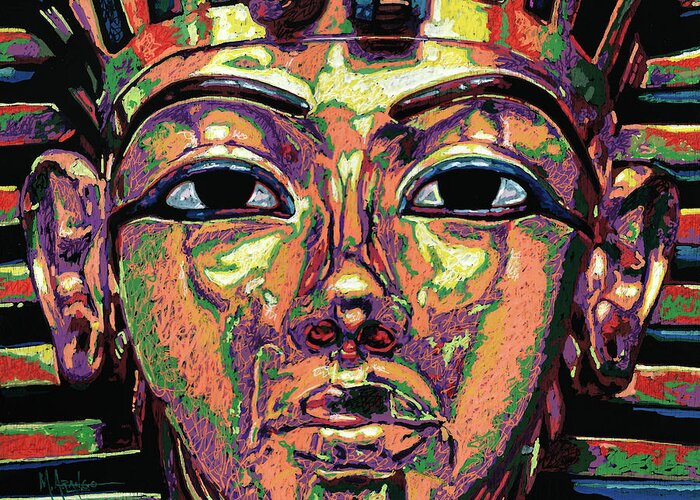 King Tutankhamun Death Mask Greeting Card featuring the painting King Tutankhamun Death Mask by Maria Arango