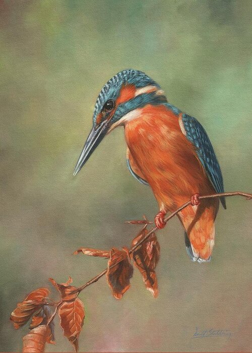 Kingfisher Greeting Card featuring the painting Kingfisher Perched by David Stribbling