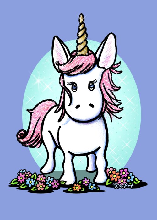 Unicorn Greeting Card featuring the drawing KiniArt Unicorn Sparkle by Kim Niles aka KiniArt
