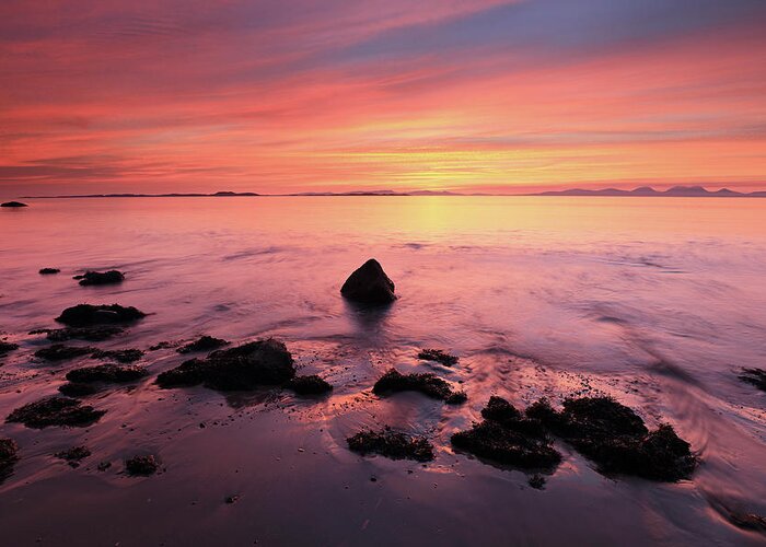 Sunset Greeting Card featuring the photograph Kintyre Rocky Sunset by Grant Glendinning