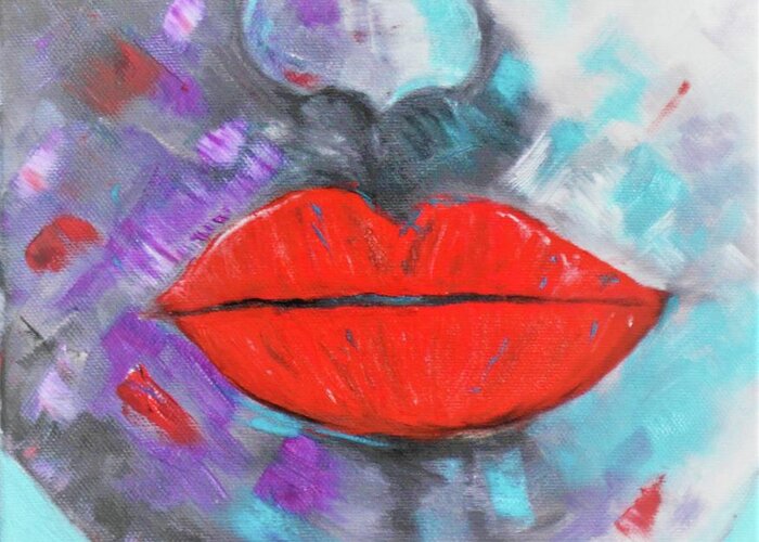 Lips Greeting Card featuring the painting Kiss Me by Tracey Lee Cassin