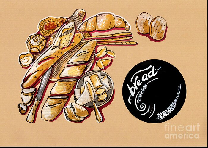Food Greeting Card featuring the drawing Kitchen Illustration Of Menu Of Bread Products by Ariadna De Raadt