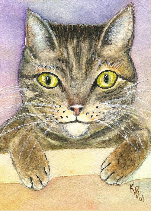 Cat Greeting Card featuring the painting Kitty by Karen Fleschler