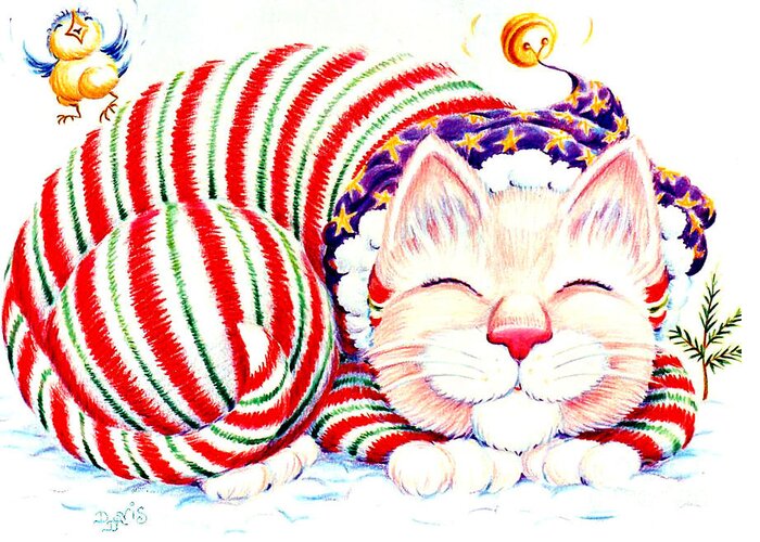 Cat Greeting Card featuring the drawing Kitty Klaus by Dee Davis