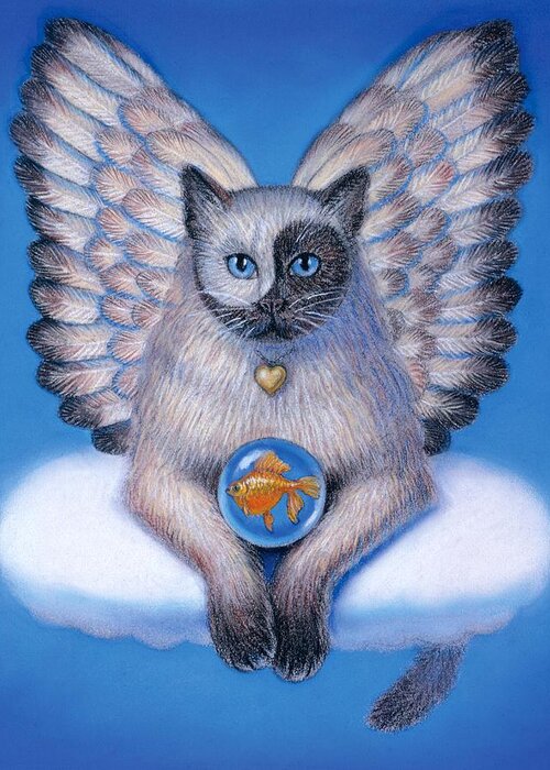 Animals Greeting Card featuring the painting Kitty Yin Yang- Cat Angel by Sue Halstenberg