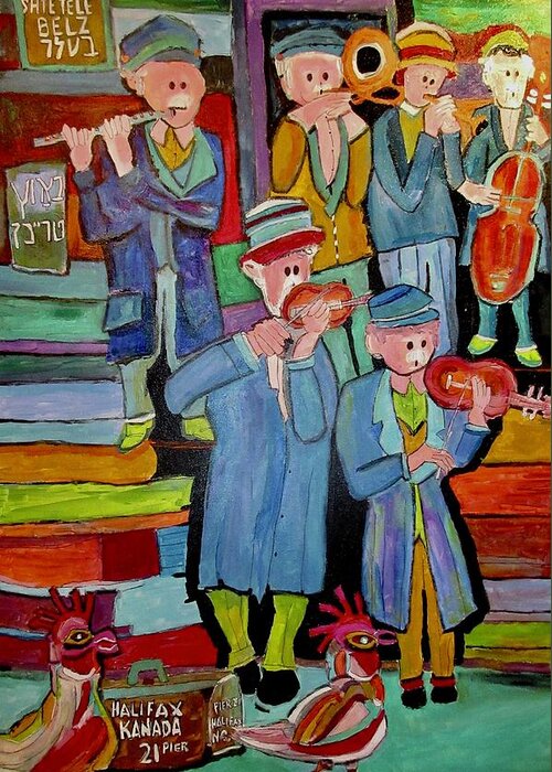 Klezmer Band Greeting Card featuring the painting Klezmer Band with Chickens by Michael Litvack