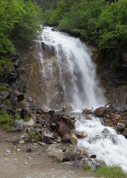 Mountain Greeting Card featuring the photograph Klondike Waterfall by Ed Clark