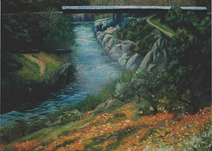 River Greeting Card featuring the painting Knights Ferry 2 by Lorraine Souza Wilcox