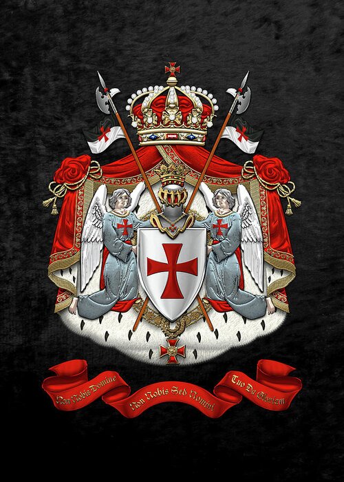 'ancient Brotherhoods' Collection By Serge Averbukh Greeting Card featuring the digital art Knights Templar - Coat of Arms over Black Velvet by Serge Averbukh