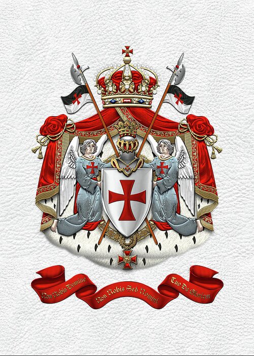 'ancient Brotherhoods' Collection By Serge Averbukh Greeting Card featuring the digital art Knights Templar - Coat of Arms over White Leather by Serge Averbukh