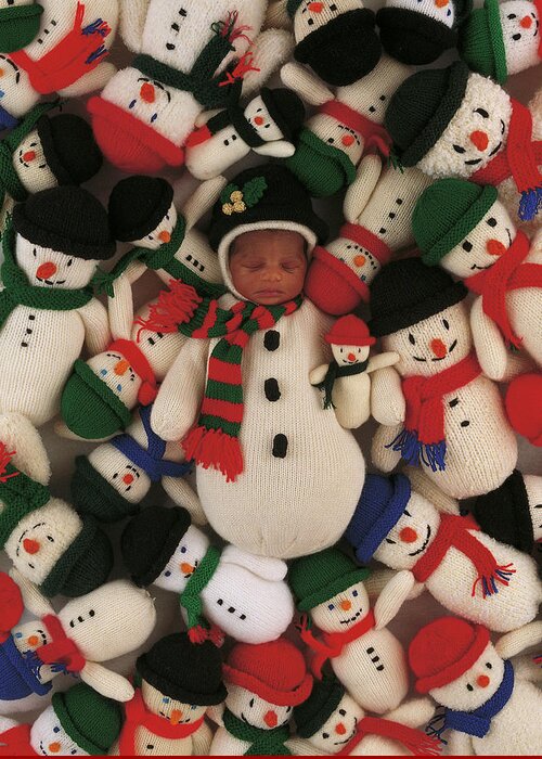 Holiday Greeting Card featuring the photograph Knitted Snowman by Anne Geddes