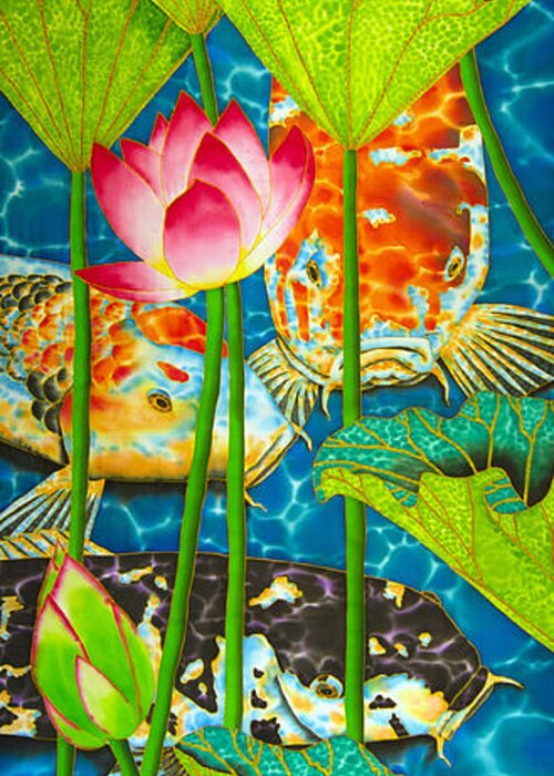 Lotus Pond Greeting Card featuring the painting Koi by Daniel Jean-Baptiste