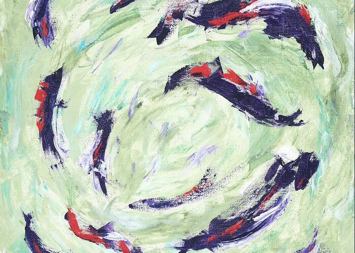 Abstract Greeting Card featuring the painting Koi Joy by Kathryn Riley Parker