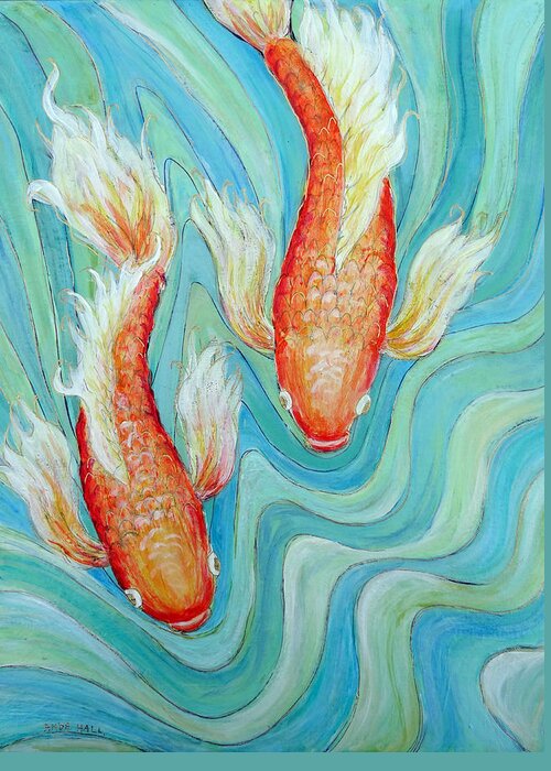 Koi Greeting Card featuring the painting Koi Twins by Ande Hall