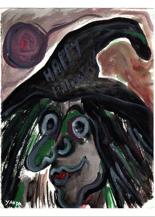 Kookie Spookie Halloween Witch Greeting Card featuring the painting Kookie Halloween Witch by Katt Yanda