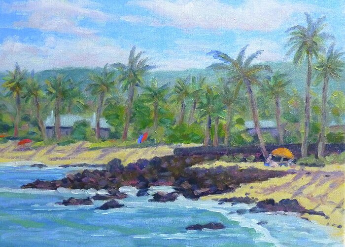 Landscape Greeting Card featuring the painting Kukio Beach by Stan Chraminski