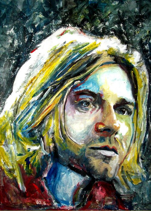 Kurt Greeting Card featuring the painting Kurt Cobain - Nirvana by Marcelo Neira