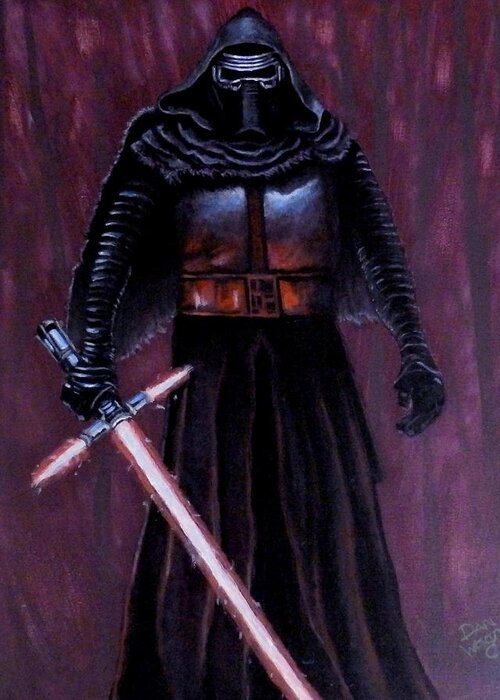 Acrylic Greeting Card featuring the painting Kylo in Red by Dan Wagner